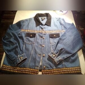 Vintage Agapo Blue Denim Jacket Southwestern Style Trim Womans sz. 3X